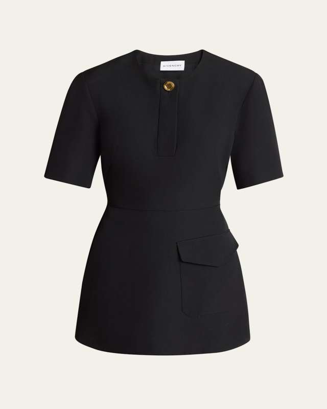 Short-Sleeve Patch-Pocket Mini Cocoon Dress